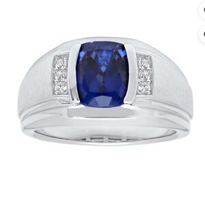 Brilliance Mens Sterling Silver With Blue Sapphire & Simulated Diamond Ring 10.5